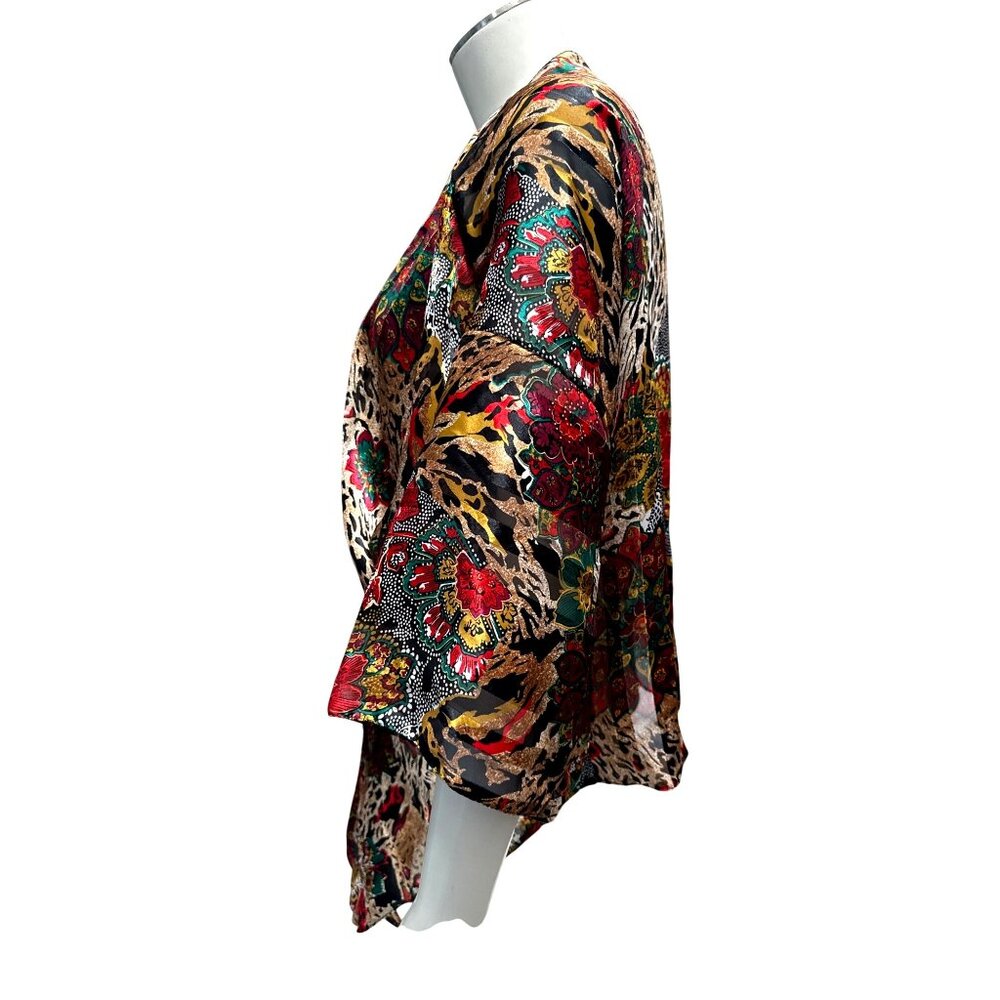 Lucie Ann II Vintage Sheer Open Front Kimono Sleeve Blouse Floral Animal Print B - Picture 2 of 6